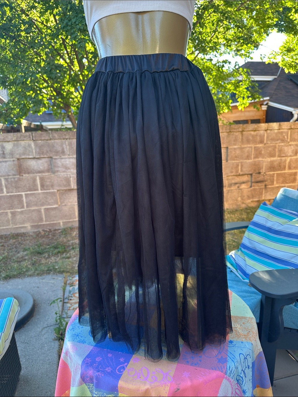 Black Sheer Tulle Midi Skirt - Women's Black Skirt